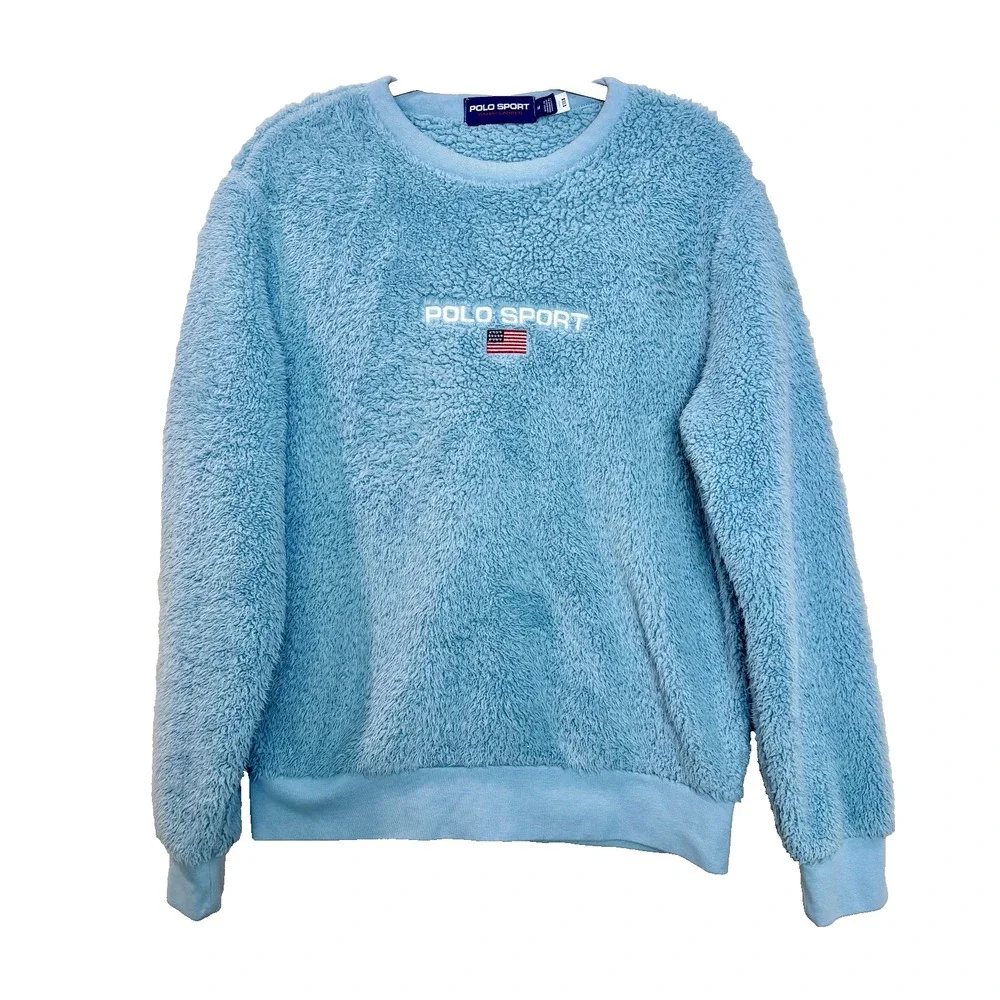 POLO‎ RALPH LAUREN Polo Sport Blue Plush Pullover Sweater Men's Medium M